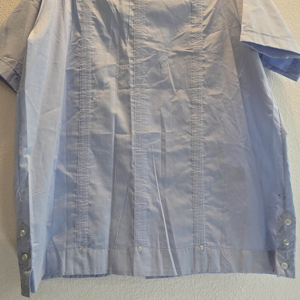 Vintage Vic Vic Blue Guayabera Shirt Mens Embroidered Cuban Wedding Shirt - Picture 10 of 12